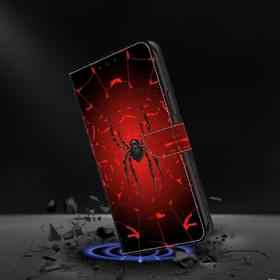 For Samsung Galaxy S24+ 5G Crystal-Like Painted Vegan Leather Phone Case(Black Spider)