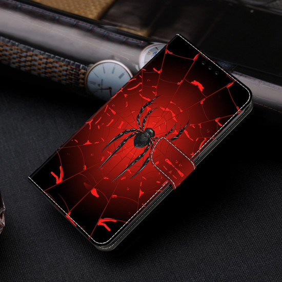For Samsung Galaxy S24+ 5G Crystal-Like Painted Vegan Leather Phone Case(Black Spider)