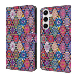For Samsung Galaxy S24+ 5G Crystal-Like Painted Vegan Leather Phone Case(Red Floral Ethnic)