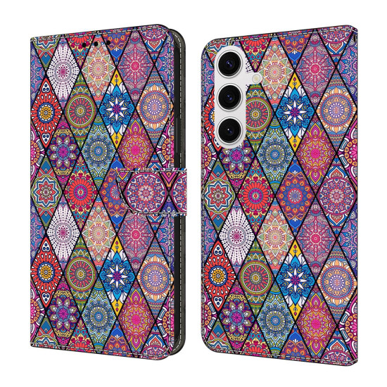 For Samsung Galaxy S24+ 5G Crystal-Like Painted Vegan Leather Phone Case(Red Floral Ethnic)