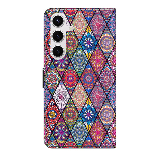For Samsung Galaxy S24+ 5G Crystal-Like Painted Vegan Leather Phone Case(Red Floral Ethnic)