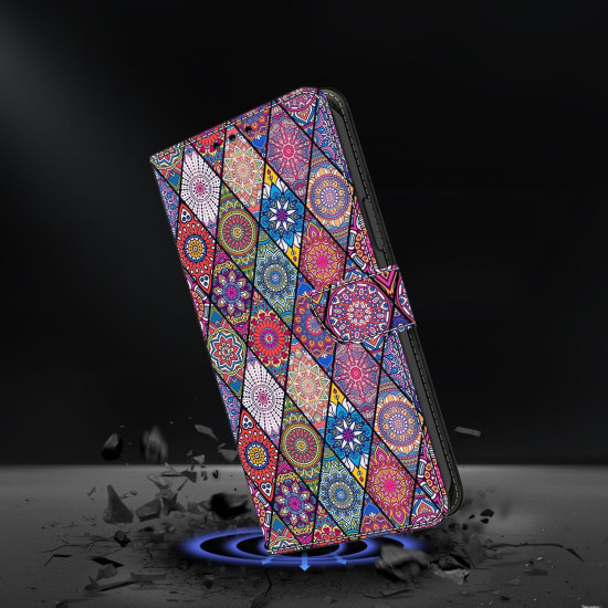 For Samsung Galaxy S24+ 5G Crystal-Like Painted Vegan Leather Phone Case(Red Floral Ethnic)