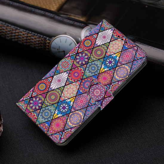For Samsung Galaxy S24+ 5G Crystal-Like Painted Vegan Leather Phone Case(Red Floral Ethnic)