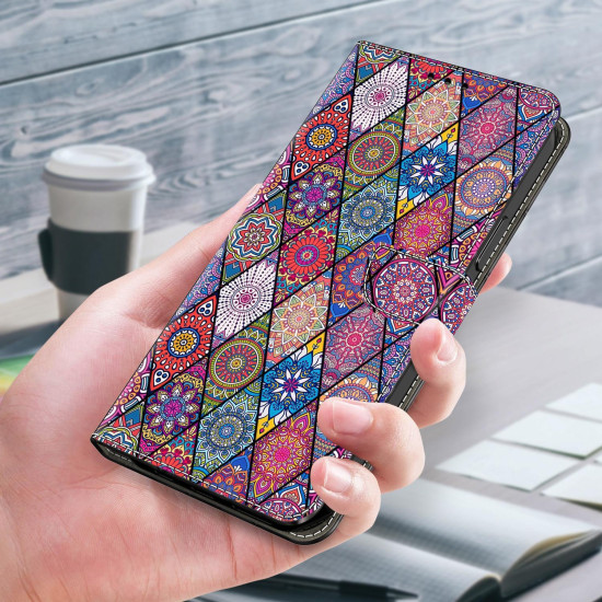 For Samsung Galaxy S24+ 5G Crystal-Like Painted Vegan Leather Phone Case(Red Floral Ethnic)