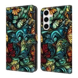For Samsung Galaxy S24+ 5G Crystal-Like Painted Vegan Leather Phone Case(Flowers)