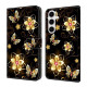 For Samsung Galaxy S24+ 5G Crystal-Like Painted Vegan Leather Phone Case(Gold Flower Gold Butterfly)
