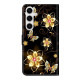 For Samsung Galaxy S24+ 5G Crystal-Like Painted Vegan Leather Phone Case(Gold Flower Gold Butterfly)