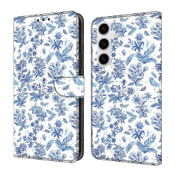 For Samsung Galaxy S24+ 5G Crystal-Like Painted Vegan Leather Phone Case(Watercolor Flowers Plants)