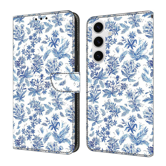 For Samsung Galaxy S24+ 5G Crystal-Like Painted Vegan Leather Phone Case(Watercolor Flowers Plants)