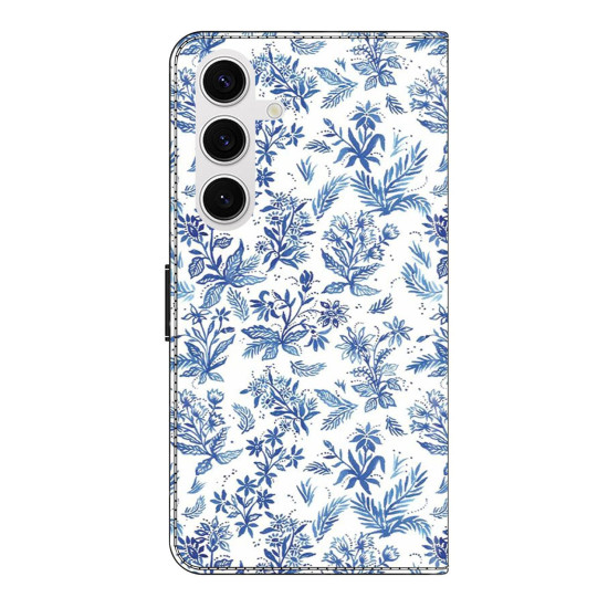 For Samsung Galaxy S24+ 5G Crystal-Like Painted Vegan Leather Phone Case(Watercolor Flowers Plants)