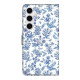 For Samsung Galaxy S24+ 5G Crystal-Like Painted Vegan Leather Phone Case(Watercolor Flowers Plants)
