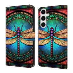 For Samsung Galaxy S24+ 5G Crystal-Like Painted Vegan Leather Phone Case(Colorful Dragonfly)