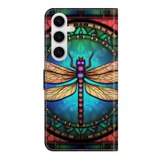 For Samsung Galaxy S24+ 5G Crystal-Like Painted Vegan Leather Phone Case(Colorful Dragonfly)
