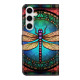 For Samsung Galaxy S24+ 5G Crystal-Like Painted Vegan Leather Phone Case(Colorful Dragonfly)