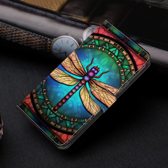 For Samsung Galaxy S24+ 5G Crystal-Like Painted Vegan Leather Phone Case(Colorful Dragonfly)