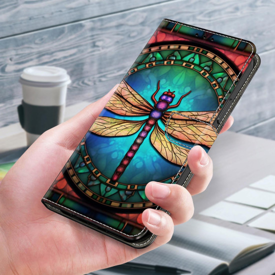For Samsung Galaxy S24+ 5G Crystal-Like Painted Vegan Leather Phone Case(Colorful Dragonfly)
