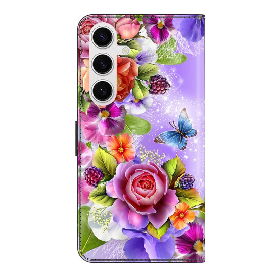 For Samsung Galaxy S24+ 5G Crystal-Like Painted Vegan Leather Phone Case(Fresh Flowers)