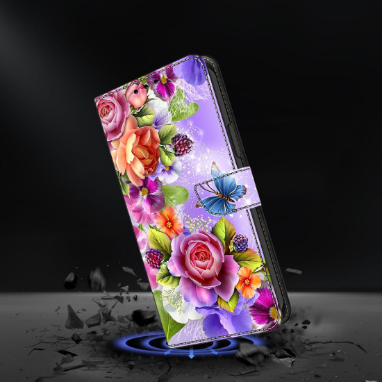 For Samsung Galaxy S24+ 5G Crystal-Like Painted Vegan Leather Phone Case(Fresh Flowers)