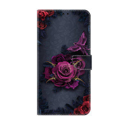 For Samsung Galaxy S24+ 5G Crystal-Like Painted Vegan Leather Phone Case(Red Purple Flowers)