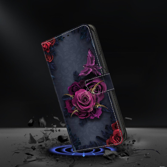 For Samsung Galaxy S24+ 5G Crystal-Like Painted Vegan Leather Phone Case(Red Purple Flowers)