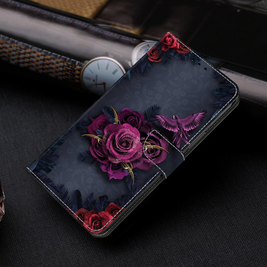 For Samsung Galaxy S24+ 5G Crystal-Like Painted Vegan Leather Phone Case(Red Purple Flowers)