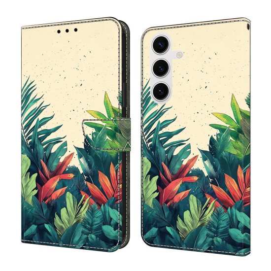 For Samsung Galaxy S24+ 5G Crystal-Like Painted Vegan Leather Phone Case(Many Leaves)