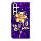 For Samsung Galaxy S24+ 5G Crystal-Like Painted Vegan Leather Phone Case(Gold Flower On Purple)
