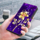 For Samsung Galaxy S24+ 5G Crystal-Like Painted Vegan Leather Phone Case(Gold Flower On Purple)