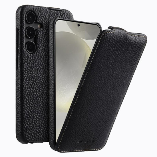 For Samsung Galaxy S24+ 5G melkco Litchi Texture Vertical Flip Magnetic Genuine Leather Phone Case(Black)