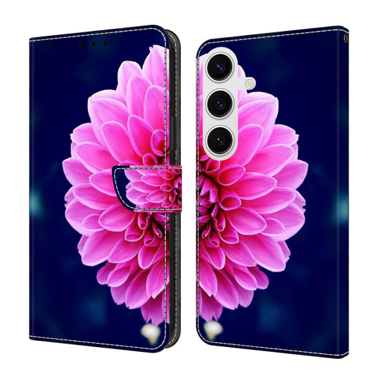 For Samsung Galaxy S24+ 5G Crystal-Like Painted Vegan Leather Phone Case(Pink Petals)