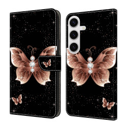 For Samsung Galaxy S24+ 5G Crystal-Like Painted Vegan Leather Phone Case(Pink Diamond Butterfly)