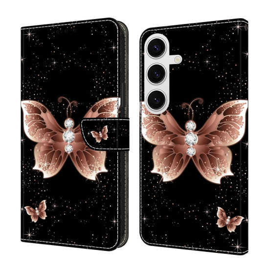For Samsung Galaxy S24+ 5G Crystal-Like Painted Vegan Leather Phone Case(Pink Diamond Butterfly)