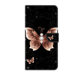For Samsung Galaxy S24+ 5G Crystal-Like Painted Vegan Leather Phone Case(Pink Diamond Butterfly)