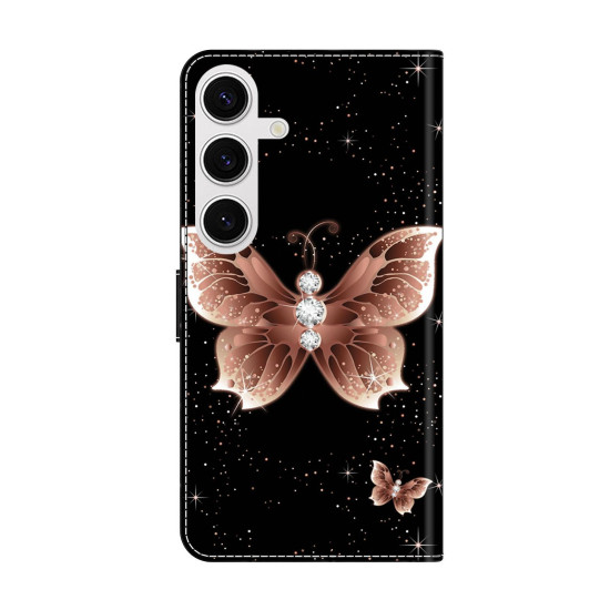 For Samsung Galaxy S24+ 5G Crystal-Like Painted Vegan Leather Phone Case(Pink Diamond Butterfly)
