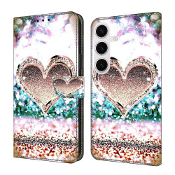 For Samsung Galaxy S24+ 5G Crystal-Like Painted Vegan Leather Phone Case(Pink Diamond Heart Peach)