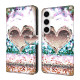 For Samsung Galaxy S24+ 5G Crystal-Like Painted Vegan Leather Phone Case(Pink Diamond Heart Peach)