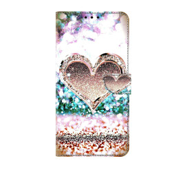 For Samsung Galaxy S24+ 5G Crystal-Like Painted Vegan Leather Phone Case(Pink Diamond Heart Peach)