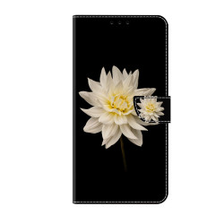 For Samsung Galaxy S24+ 5G Crystal-Like Painted Vegan Leather Phone Case(Black Background White Flowers)