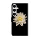 For Samsung Galaxy S24+ 5G Crystal-Like Painted Vegan Leather Phone Case(Black Background White Flowers)