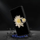 For Samsung Galaxy S24+ 5G Crystal-Like Painted Vegan Leather Phone Case(Black Background White Flowers)