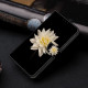 For Samsung Galaxy S24+ 5G Crystal-Like Painted Vegan Leather Phone Case(Black Background White Flowers)