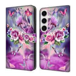 For Samsung Galaxy S24+ 5G Crystal-Like Painted Vegan Leather Phone Case(Butterfly Flower)