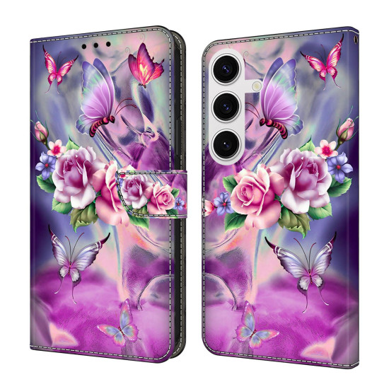 For Samsung Galaxy S24+ 5G Crystal-Like Painted Vegan Leather Phone Case(Butterfly Flower)