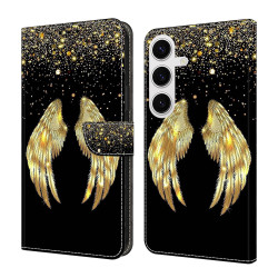 For Samsung Galaxy S24+ 5G Crystal-Like Painted Vegan Leather Phone Case(Golden Wings)
