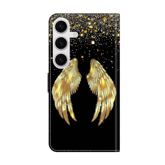 For Samsung Galaxy S24+ 5G Crystal-Like Painted Vegan Leather Phone Case(Golden Wings)
