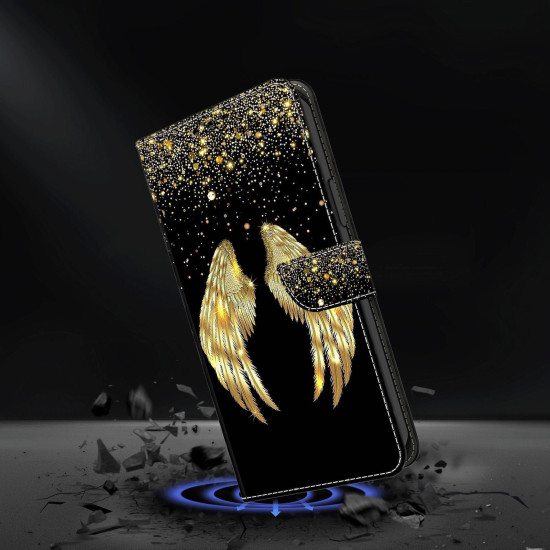 For Samsung Galaxy S24+ 5G Crystal-Like Painted Vegan Leather Phone Case(Golden Wings)