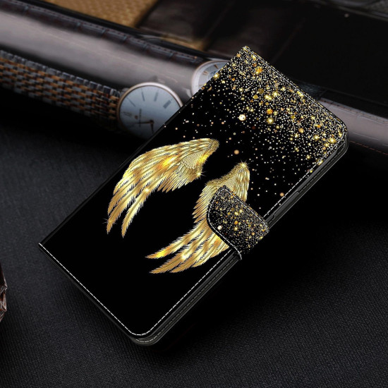 For Samsung Galaxy S24+ 5G Crystal-Like Painted Vegan Leather Phone Case(Golden Wings)