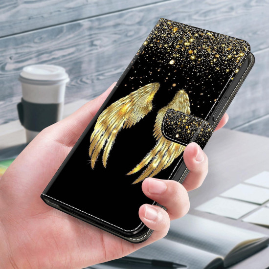 For Samsung Galaxy S24+ 5G Crystal-Like Painted Vegan Leather Phone Case(Golden Wings)