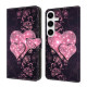 For Samsung Galaxy S24+ 5G Crystal-Like Painted Vegan Leather Phone Case(Lace Heart Peach)