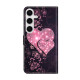 For Samsung Galaxy S24+ 5G Crystal-Like Painted Vegan Leather Phone Case(Lace Heart Peach)